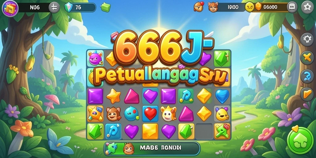 Screenshot gameplay 666J menampilkan kombinasi biji-bijian warna-warni.