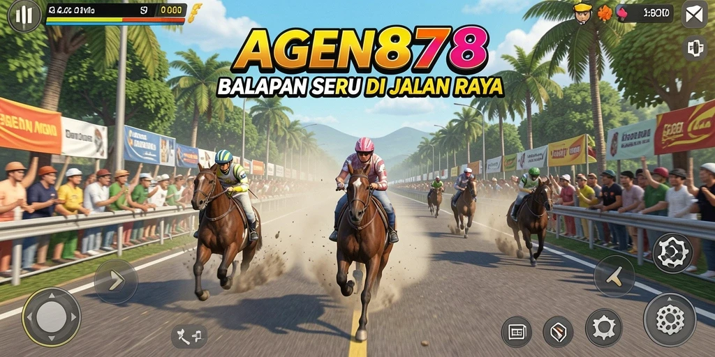 Tangkapan layar AGEN878 menampilkan aksi balapan yang mendebarkan.