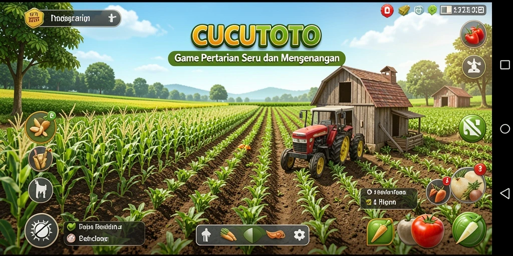 Screenshot CUCUTOTO menampilkan pemain bercocok tanam di ladang yang indah.