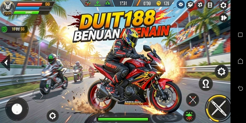 Gameplay balapan motor yang seru dan menegangkan di DUIT188.