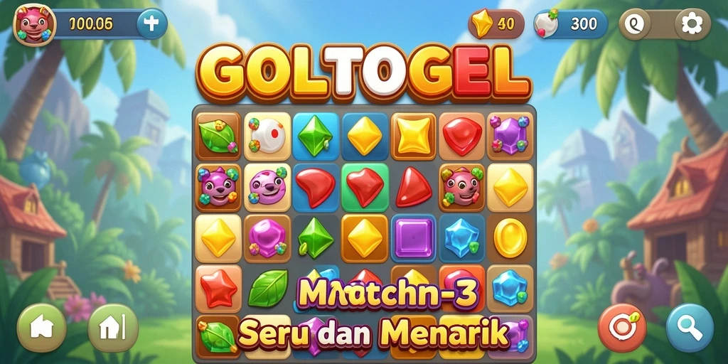 Tampilan gameplay GOLTOGEL yang menarik dengan elemen berwarna-warni.