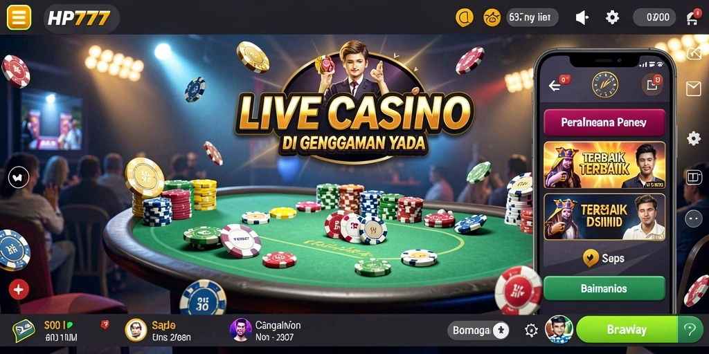 Screenshot gameplay HP777 menampilkan dealer langsung dan meja permainan yang menarik.