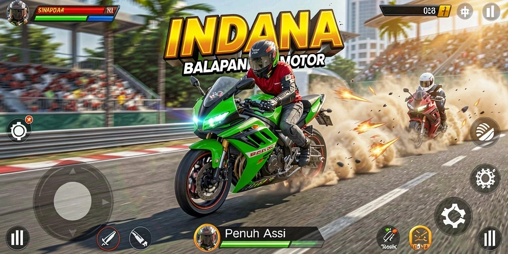 Tampilan menegangkan saat balapan motor di lintasan menantang.