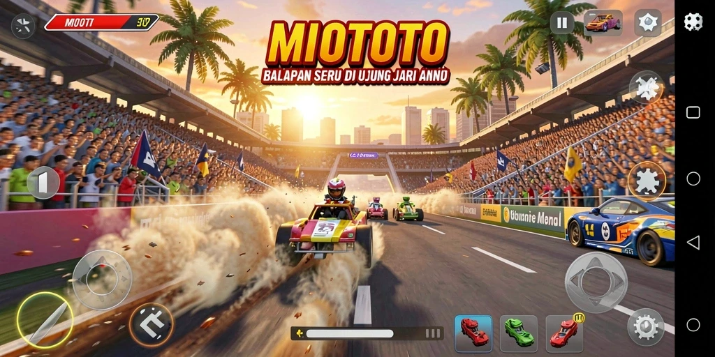 Gambaran seru dari gameplay balapan di MIOTOTO.