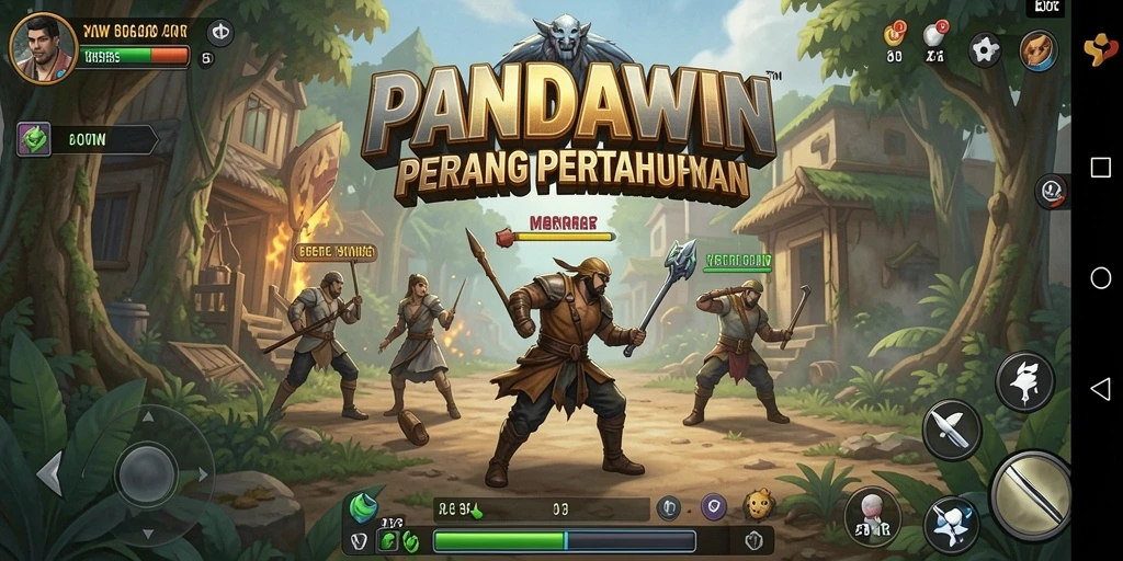 Screenshot gameplay PANDAWIN menampilkan aksi menara yang menakjubkan.