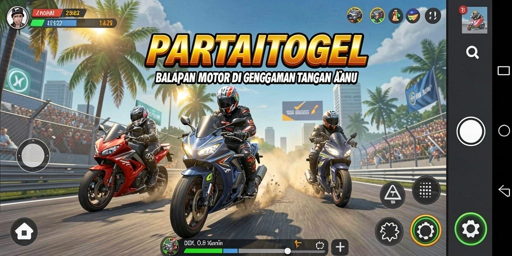 Screenshot menampilkan aksi balapan motor yang menegangkan.