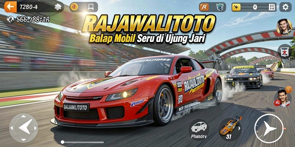 Tampilan gameplay balap mobil yang mendebarkan di RAJAWALITOTO.
