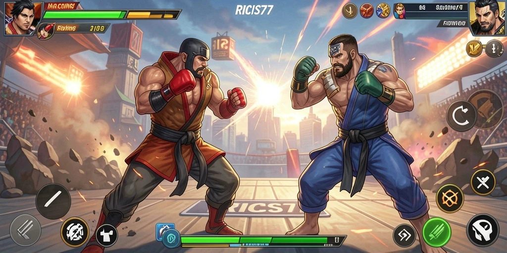 Gameplay menegangkan di RICIS77 dengan karakter bertarung.