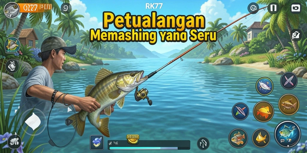Screenshot gameplay RK77 menampilkan pengalaman memancing yang menarik.