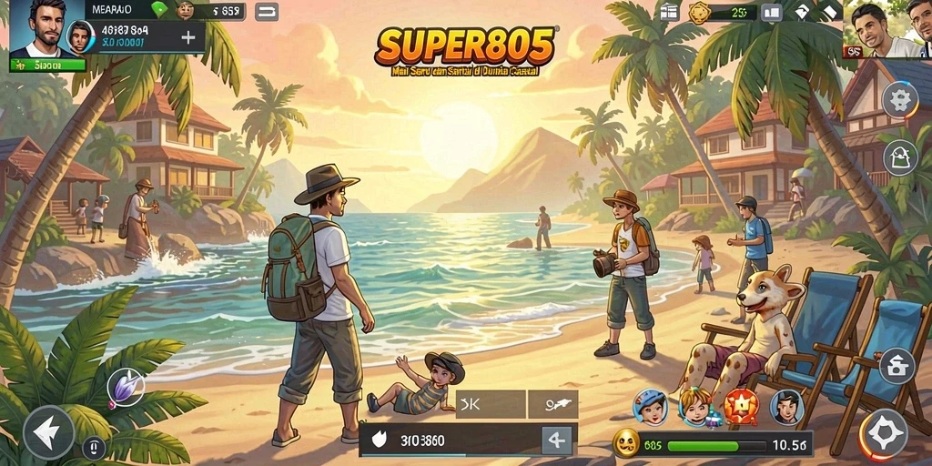 Tangkapan layar gameplay SUPER805 dengan aksi seru dan grafis cerah.