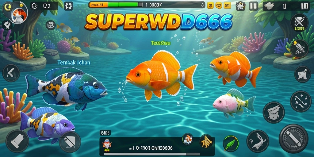 Gameplay seru menembak ikan di laut yang berwarna-warni.