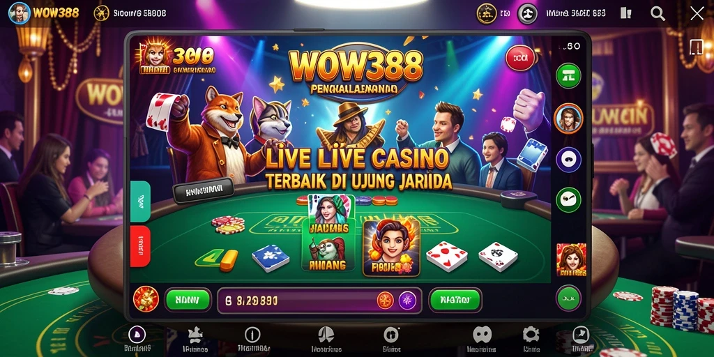 Screenshot gameplay WOW388 menampilkan dealer live dan interaksi pemain.