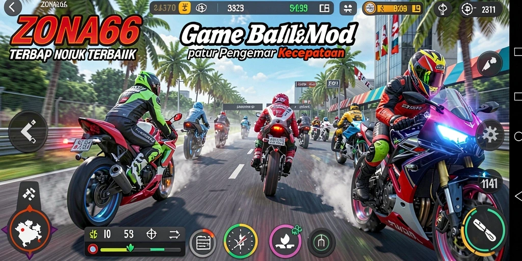 Screenshot ZONA66 menunjukkan atmosfer balap yang intens dan realistis.